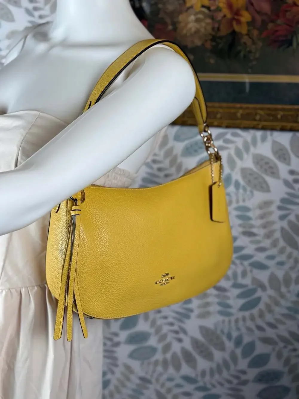 Coach Polished Pebble Leather Huda Hobo Bag in Bright Yellow